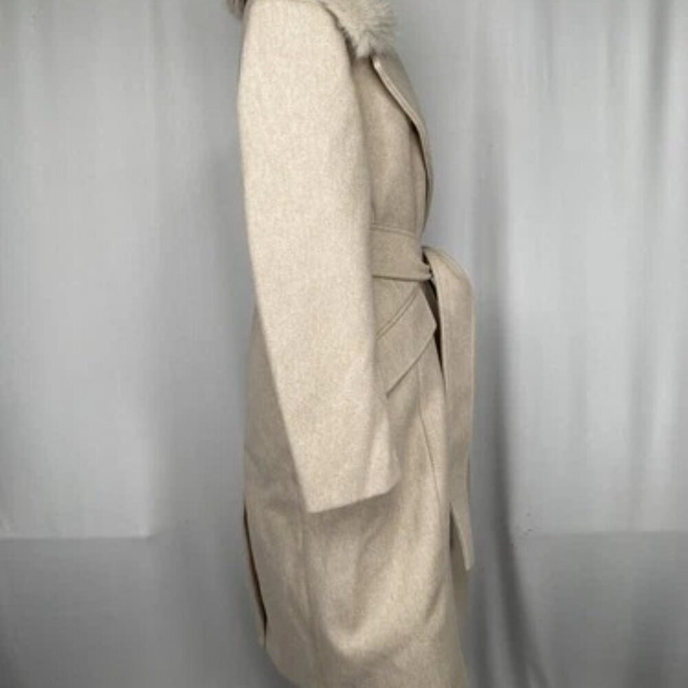 NEW BANANA REPUBLIC Womens Coat Pewter Grey Size M Fur Lapel Collar Tie Waist - Picture 7 of 11